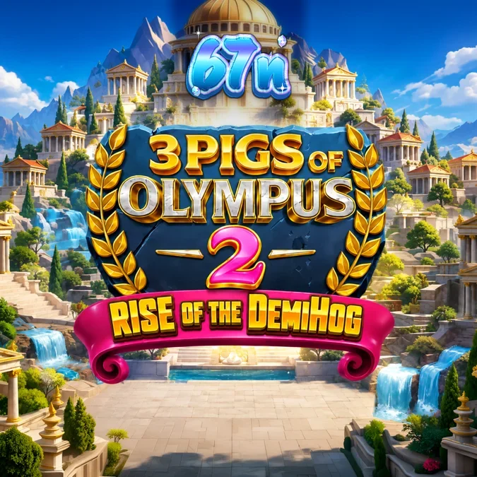 Interface do jogo 3 Pigs of Olympus 2 com elementos mitológicos
